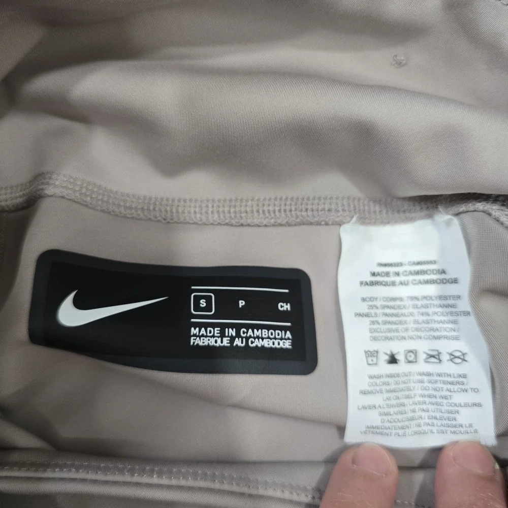 Nike Women's S Dri-FIT‎ Running Leggings Beige Gray Zipper Pockets Ankle Zip